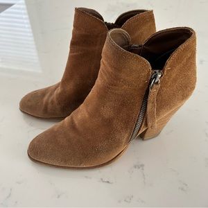 Dolce Vita women’s suede booties, size 8.5, cognac/tan, 3.5” block heel, leather